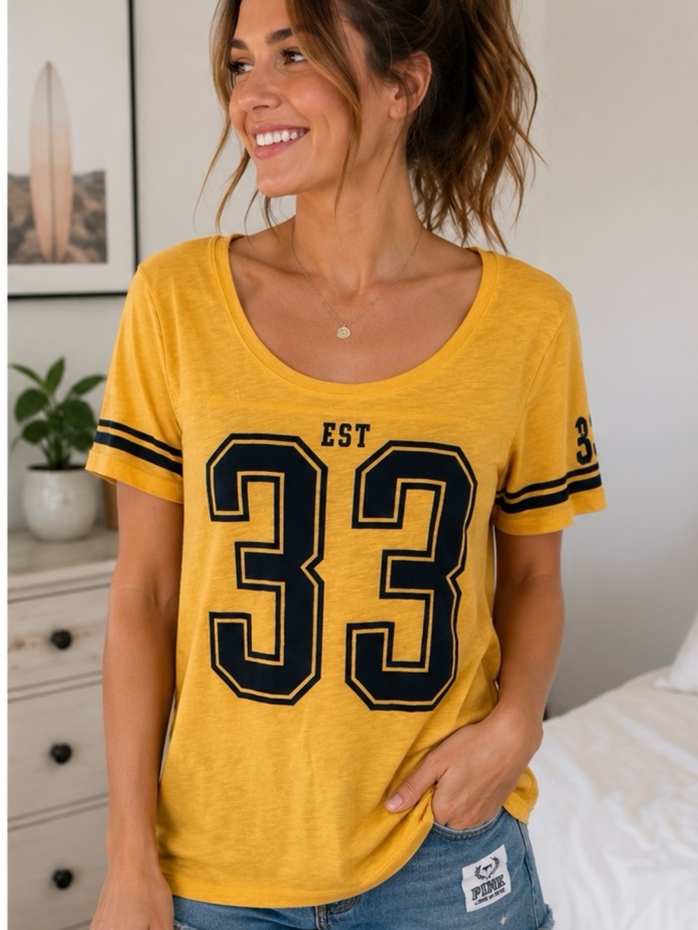 Victorias Secret PINK Pittsburgh Steelers Steel Curtain Yellow Jersey Tee - M